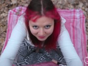 Fast blowjob and footjob in the spring forest with pinkhair girl 6/16