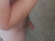 Playing with my uncut cock in the shower again 6/16