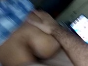 I stuck my dick in her pink pussy watching porno and her hot fat ass, naughty loves to see dick🍆🍑 12/16