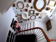 Insatiable MILF Red XXX masturbates on the stairs 1/16