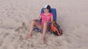 Public Flashing # Take Off Panties # Tanning Hairy Pussy at Sun Set Beach among people
