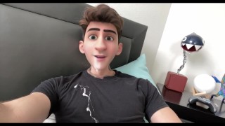 Cute Anime Cartoon Boy Guy Jerks his Cock and Cums on his Face ...