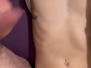 game on small tits and Cumshot  on flat chest 14/16