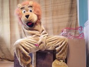 Squirting in my Lion Mascot Suit 8/16