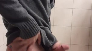 Jacking Off in Public Restroom