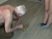 The poor, already so badly abu ed old patient now also has to suck the piss of the sadistic home help through his nose with a