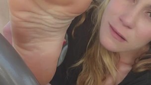 Self Foot Worship in Her Car Aderes Quin JOI Sucks and Licks her Soft Soles