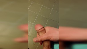 I peep and masturbate as a guy washes and pisses in a public shower