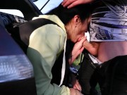 Threesome outdoor blowjob - Two Hot Porn Models sucked me off in the trunk of a car - 4k 12/16