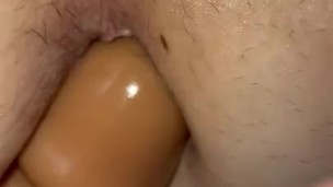 playing with fake cock 