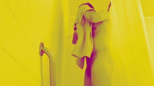 White Blonde Boy Takes a Shower Part Ten of Otter in Water with Yellow Camera Filter