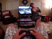 Sucking His Cock While He Games Cum on Tits 4/16