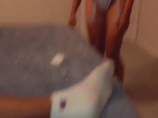 Cute petite ebony girl walk in an start sucking a big black cock aka fuck a fan