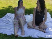 Lesbian Babe Rides a Strapon In the Park 15/16