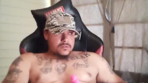 Army guy jacking off and teasing in gaming chair