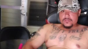 Army guy with thick juicy ass on gaming chair jacking off and teasing cock