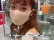 ノーパン＆ノーブラ♡コストコでお買い物デート！可愛い色白美少女に朝立ちちんこをフェラ抜きされて起床♡素人カップル/ごっくん/口内射精/女子大生/盗撮/露出/スリム/English subtitles 13/16