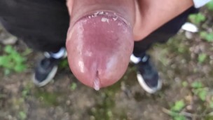 Unwashed cheesy cock cums close up