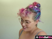 Curvy hairy lesbian with big tits loves cunnilingus and ass fingering 3/16