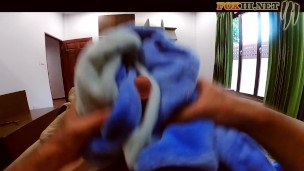 Fucking pajama! POV rubbing cock by pajama and cum on pajama