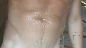 Young Daddy type takes an Outdoor Shower