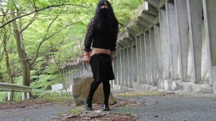 Skirtless kinky masturbatory ejaculation and lewd urination in the forest