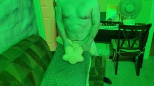 Lubed up GreasyCumBear fucks his doll in her tight pussy and sperms on her belly and cunt