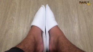 THESE ARE RIPE FOR SNIFFING - HOTEL SLIPPER FEET - MANLYFOOT - FOOT FETISH