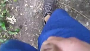 Outdoor naked Daddy in the forest
