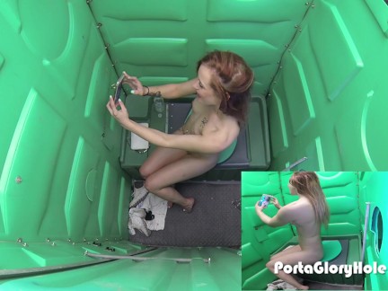 PortaGloryhole - Tiny Brunette Visits The Porta Glory Hole For A Nice Blowjob