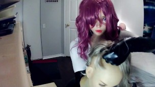 Erika & Jill Pt1! Kigurumi doll Jill shows you her Reni female mask, and her hot rubber body!