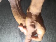 Thin-bodied teenager shows a huge cock