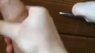 My boyfriend stroke his big dick and cum