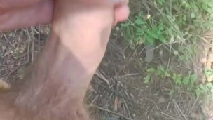 close up big dick wanking in the woods