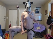 Futanari Cum Cow Milks her own Cock Strap on 7/16