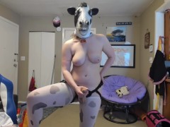 Futanari Cum Cow Milks her own Cock Strap on