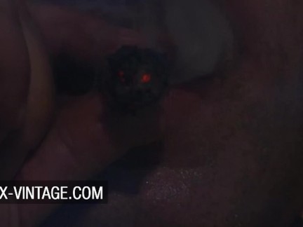 Hot vintage threesome behind the secret mirror