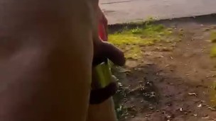 Naked in the bushes by road