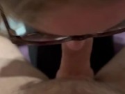 young with glasses gives a blowjob without hands 3/16
