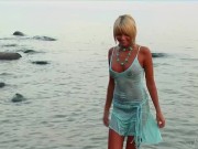 Sun Kissed Teenager Masha Wears Nothing But A Necklace In Public Beach 9/16