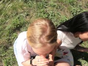 Double Blowjob in the Woods from Slutty Girlfriends 1/16