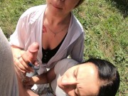 Double Blowjob in the Woods from Slutty Girlfriends 10/16