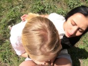 Double Blowjob in the Woods from Slutty Girlfriends 7/16