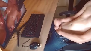 Watching pegging porn - Teen fantasizes about being fucked by a girl with strap-on