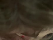 Glasses blowjob with nylon and I cum on small tits  11/16