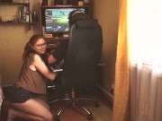 Step sister does handjob for step brother while he plays a computer game 3/16