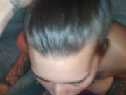 Swallowing his cock then he fucked my from behind then cums on my big ass