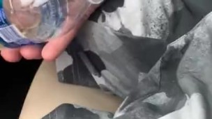 Friend pissing in bottle in car part two