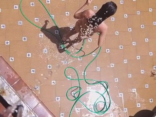 PISS from balcony on my Sexy Neighbor during her shower # Voyeur at neighbor exhibitionism