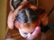 Redhair girl does blowjob. Sperm on hair 16/16